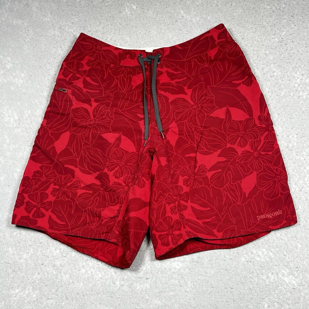 Patagonia Board Shorts Mens Sz 33 Red Floral Swimming Water Summer Surfing Nylon